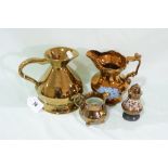 Four Copper Lustre Decorated Pottery Pieces