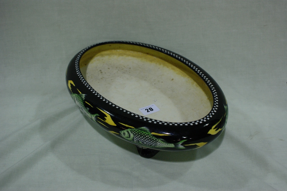 A Solian Ware Oval Pottery Fish Decorated Fruit Bowl