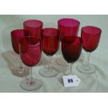 Seven Cranberry Tinted Stemmed Glasses