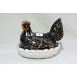 A 19th Century Staffordshire Pottery Jackfield Hen On Nest With Gilt High-Lights