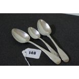 Two Georgian Silver Teaspoons Together With A Silver Coffee Spoon