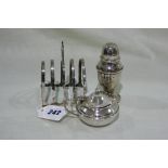A Silver Toast Rack Together With A Silver Mustard Pot And Pepper