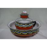 A Shelley Pottery Colour Banded Wash Bowl, Chamber Pot And Soap Dish
