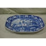 A 19th Century Blue And White Transfer Decorated Serving Plate With Thatched Cottage And Rural View,