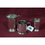 A Victorian Silver Christening Tankard Together With Two Silver Plated Tankards