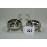 A Pair Of 18th Century Silver Three Footed Salts, London 1753, Maker David Mowden Together With A
