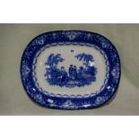 A Doulton Blue And White Transfer Decorated Meat Platter In The Watteau Pattern, 17" Across