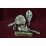 A Five Piece Victorian Period Silver Backed Dressing Table Set (AF)