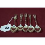 Five Matching Silver Coffee Spoons With Golfing Motifs, Birmingham 1971