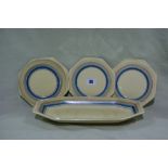 A Clarice Cliff Seven Piece Sandwich Set With Lined Edges