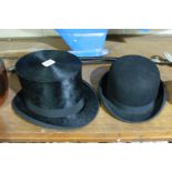 A Vintage Bowler Hat By Woodrow Of London Together With A Vintage Top Hat By Butterworth Of Aston-