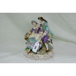 A Meissen Style Continental Porcelain Group Of A Rural Couple And Dog, 7" High