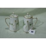 Two Royal Crown Derby Floral Decorated Chocolate Pots