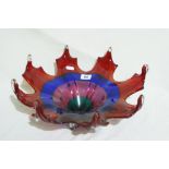 A Ruby And Blue Cased Glass Fruit Bowl