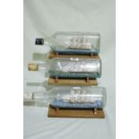 Three 20th Century Ship In A Bottle Models