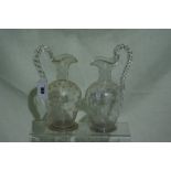 Two Edwardian Period Etched Glass Oil Bottles