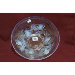 A Circular Moulded Glass And Opaline Tinted Fruit Bowl With Pine Cone Decoration Etched "R