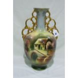 An Edwardian Pottery Two Handled Vase With Landscape Scene