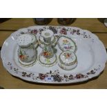 A Transfer Decorated Meat Plate Together With A Floral Decorated Part Dressing Table Set