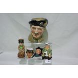 A Royal Doulton Character Jug "Monty" Together With Four Further Miniature Character Jugs