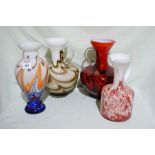 Four Cased Glass Vases