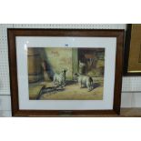Chris Meadows, Water Colour Study Of Terriers In A Farmyard Setting, Signed