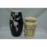 A Beswick Black Ground Pottery Vase Together With A Burleigh Ware Relief Moulded Vase