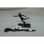 A Deco Style Bronze Figure Of A Skater Together With A Letter Knife