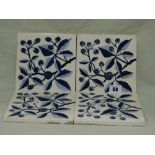 A Group Of Four Josiah Wedgwood And Sons Atruria Glazed Tiles Decorated With Leaves And Blossom