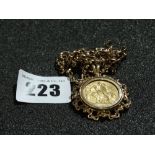 An 1898 Gold Sovereign Within A 9 Carat Mount And Chain