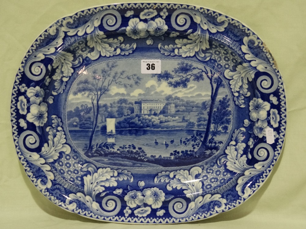 A John And Richard Riley Pottery Blue And White Transfer Decorated Meat Plate, Bretton Hall,
