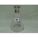 An Etched Glass Dressing Table Bottle With Silver Collar And Lid