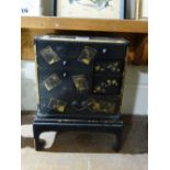 An Oriental Lacquer Work Miniature Collector's Cabinet On Stand