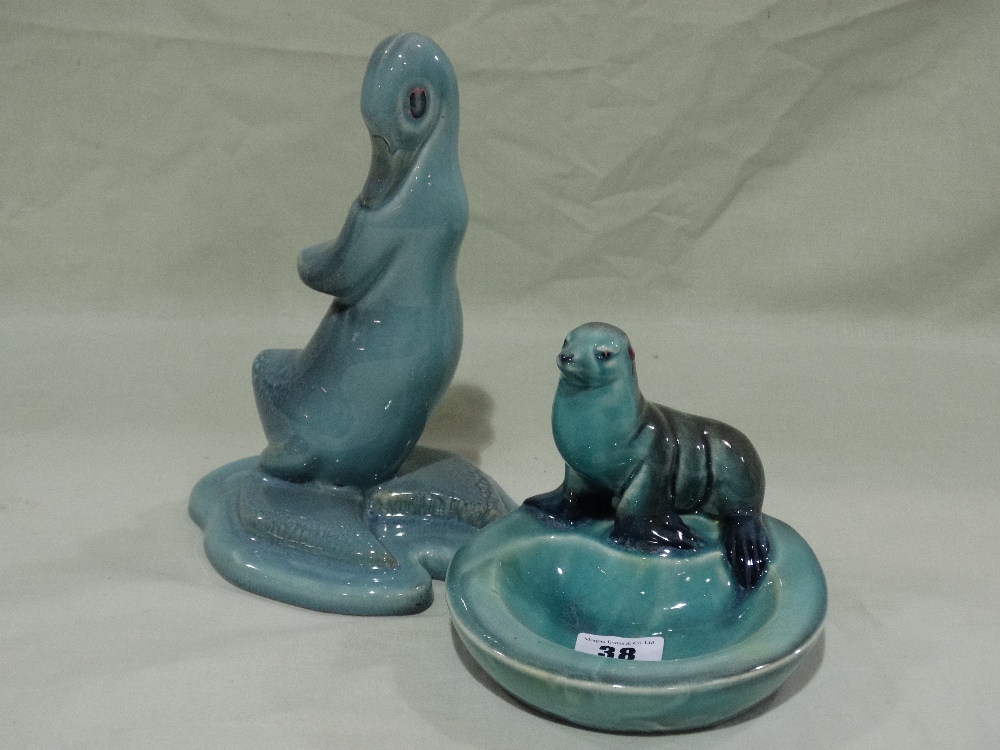 A Beswick Model Duck On Pottery Base, Designed By Miss Greaves Together With A Similar Seal