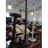 Two Standard Lamp Bases Together With A Mahogany Torchere Stand