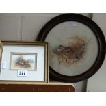 Graham Payne, A Miniature Water Colour Study Of A Pair Of Pheasants Together With A Circular Water