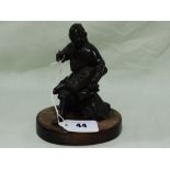 A Japanese Meiji Bronze Figure Of A Peasant With Basket Of Fruit, 5" High