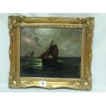 S Brownlow (19th Century) Oil On Board, Moonlit Study Of A Fishing Vessel At Sea, Signed Bottom