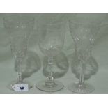 Three Victorian Period Etched Stemmed Glasses