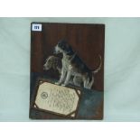 A Painted Wooden Panel Of Two Foxhounds With Framed Hunt Meeting Cards