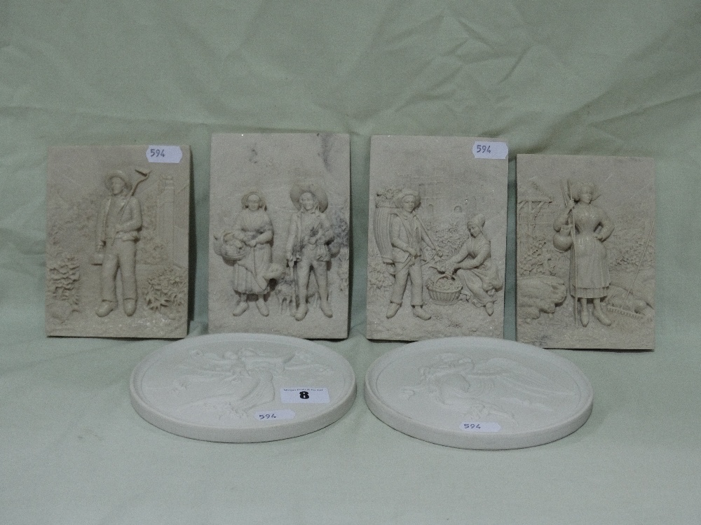 A Pair Of Royal Copenhagen Parian Ware Circular Plaques Together With Four Resin Plaques