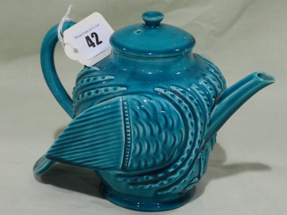 A Minton Pottery Turquoise Ground Novelty Tea Pot In The Form Of A Bird, Impressed Mark And Model