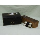 An Edwardian Lidded Jewellery Box Together With A Set Of Ebony And Bone Dominos