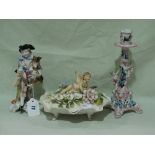 A 19th Century Porcelain Figure Of Musician And Goat, Cross Swords Mark To The Base Together With