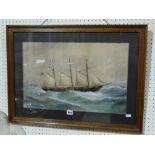 Rueben Chappell Water Colour And Gouache Study Of The Sailship Eilian In Heavy Seas, Signed And