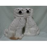 A Large Pair Of Staffordshire Pottery White Seated Dogs