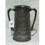 A David Veazey For Liberty & Co Tudric Pewter Two Handled Vase Of Tapered Form, Decorated With A