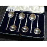 A Cased Set Of Six Silver Coffee Spoons