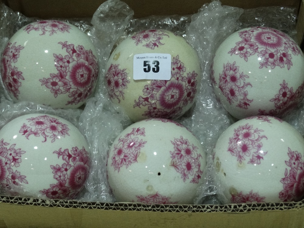 A Set Of Six Pink Floral Transfer Decorated Pottery Carpet Bowls