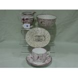 A 19th Century Staffordshire Pottery Nursery Plate Together With Three Pieces Of Pink Lustre